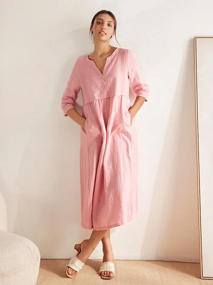 Lucie™ | Robe longue en lin à col en V