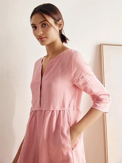 Lucie™ | Robe longue en lin à col en V