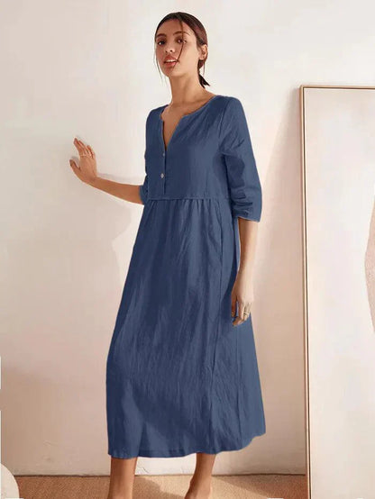 Lucie™ | Robe longue en lin à col en V