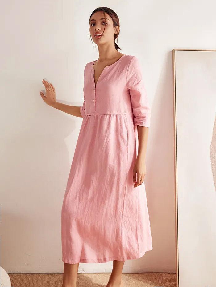Lucie™ | Robe longue en lin à col en V