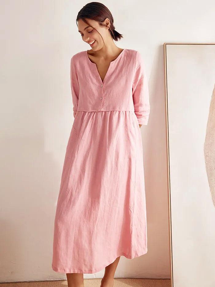 Lucie™ | Robe longue en lin à col en V