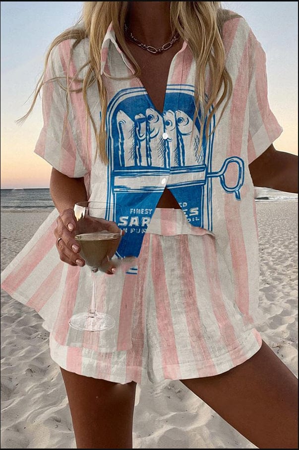 Ingrid™ | Ensemble chemise et short en lin-coton imprimé