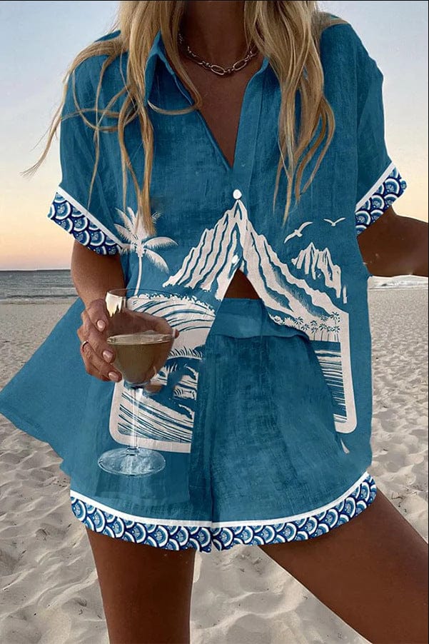 Leila™ | Hemd und Shorts aus Leinen-Baumwoll-Print-Set