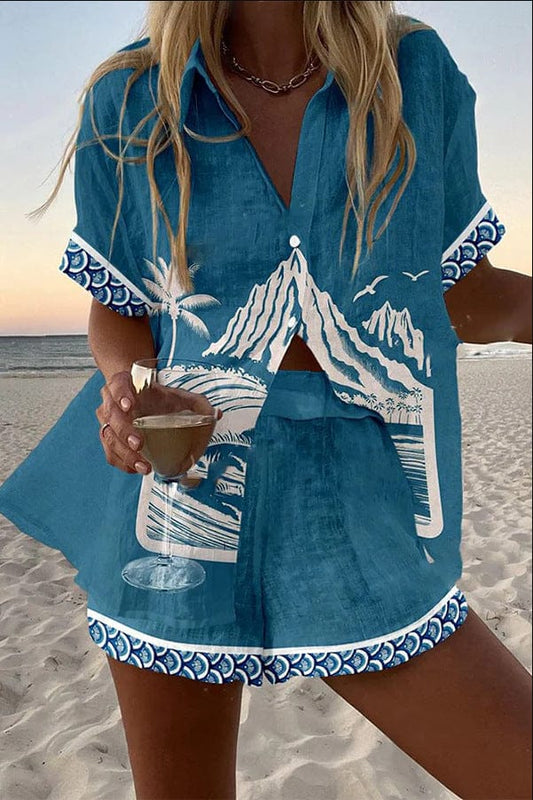 Leila™ | Ensemble chemise et short en lin-coton imprimé