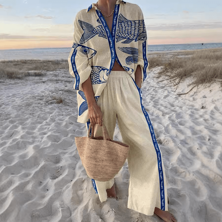 Natalie™ | Bedrucktes Hemd- und Hosen-Set aus Leinen-Baumwolle