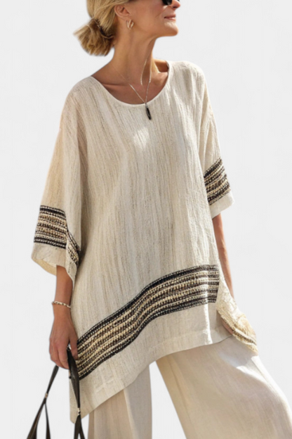 Mariella™ | Ensemble haut rayé &amp; pantalon fluide