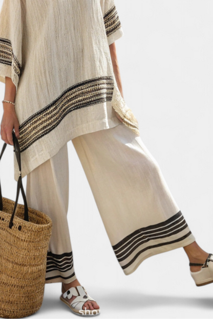 Mariella™ | Ensemble haut rayé &amp; pantalon fluide
