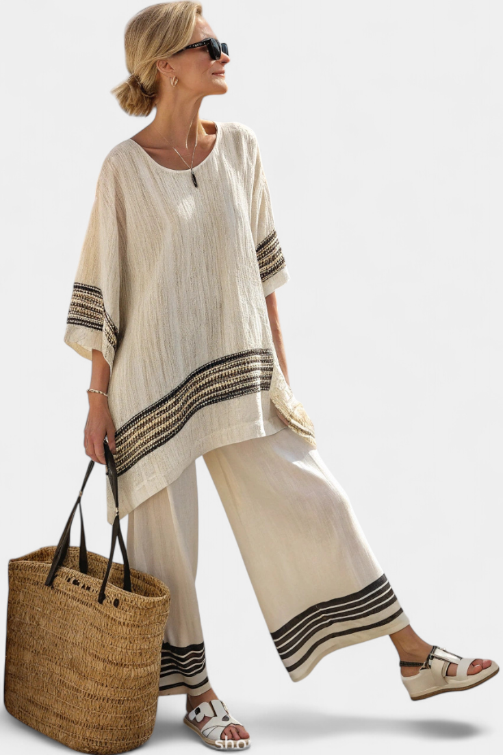 Mariella™ | Ensemble haut rayé &amp; pantalon fluide