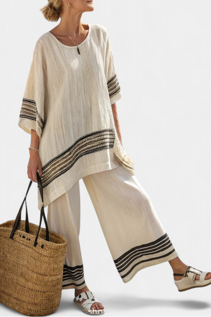 Mariella™ | Ensemble haut rayé &amp; pantalon fluide