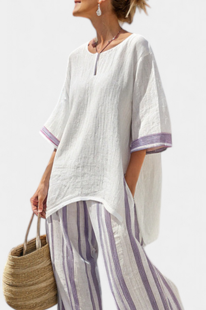 Allegra™ | Ensemble t-shirt &amp; pantalon rayé en bambou