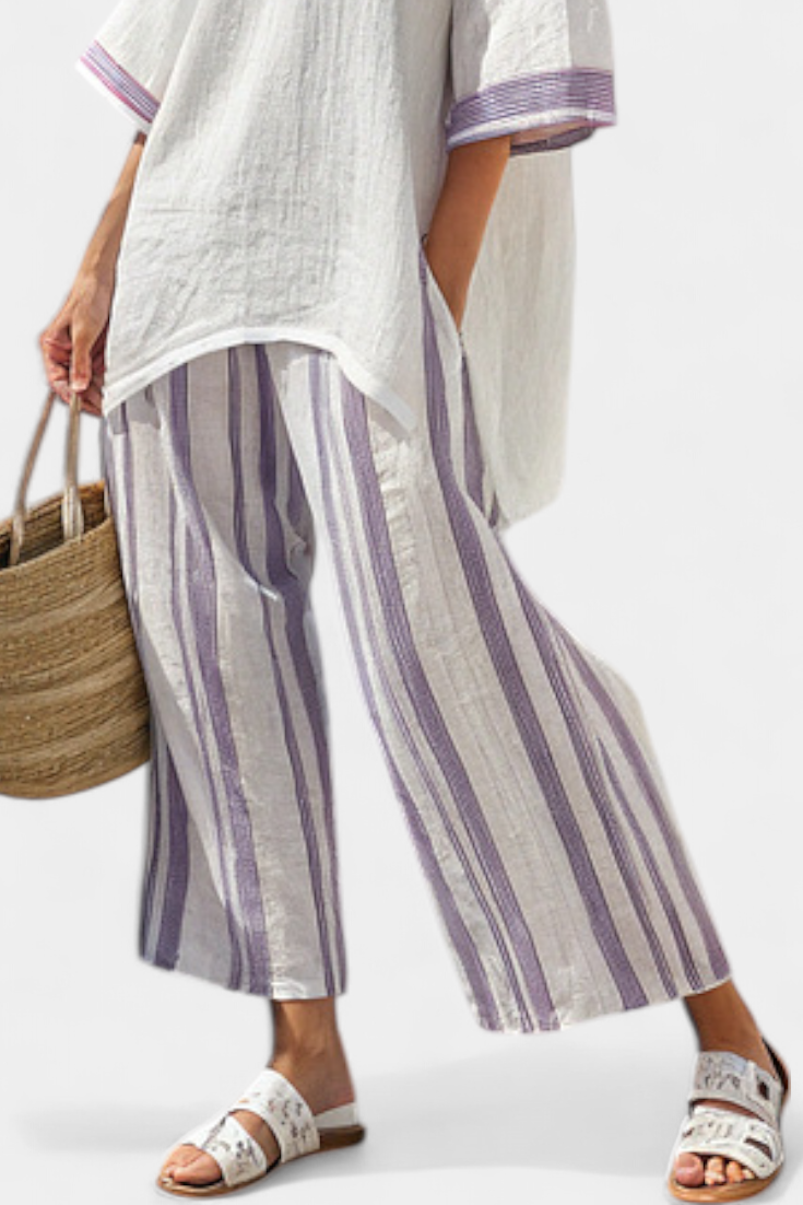 Allegra™ | Ensemble t-shirt &amp; pantalon rayé en bambou