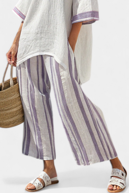 Allegra™ | Ensemble t-shirt &amp; pantalon rayé en bambou
