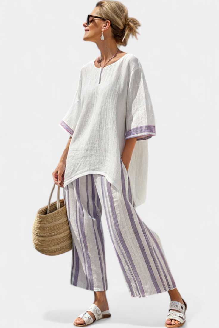 Allegra™ | Ensemble t-shirt &amp; pantalon rayé en bambou