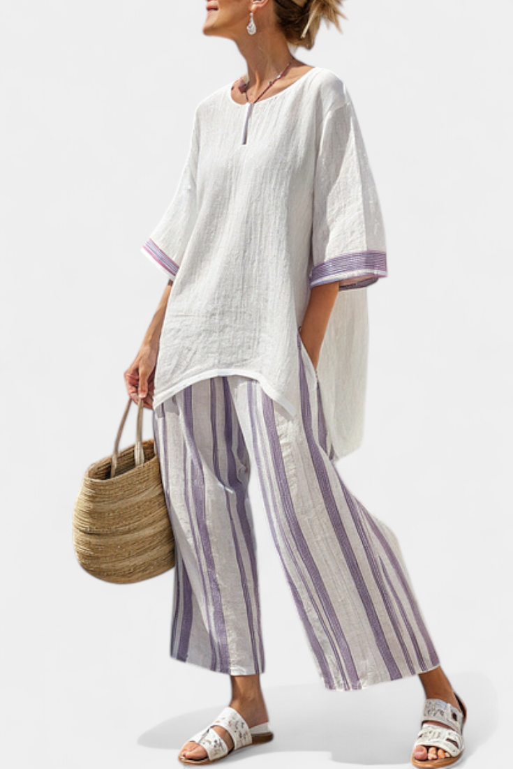 Allegra™ | Ensemble t-shirt &amp; pantalon rayé en bambou