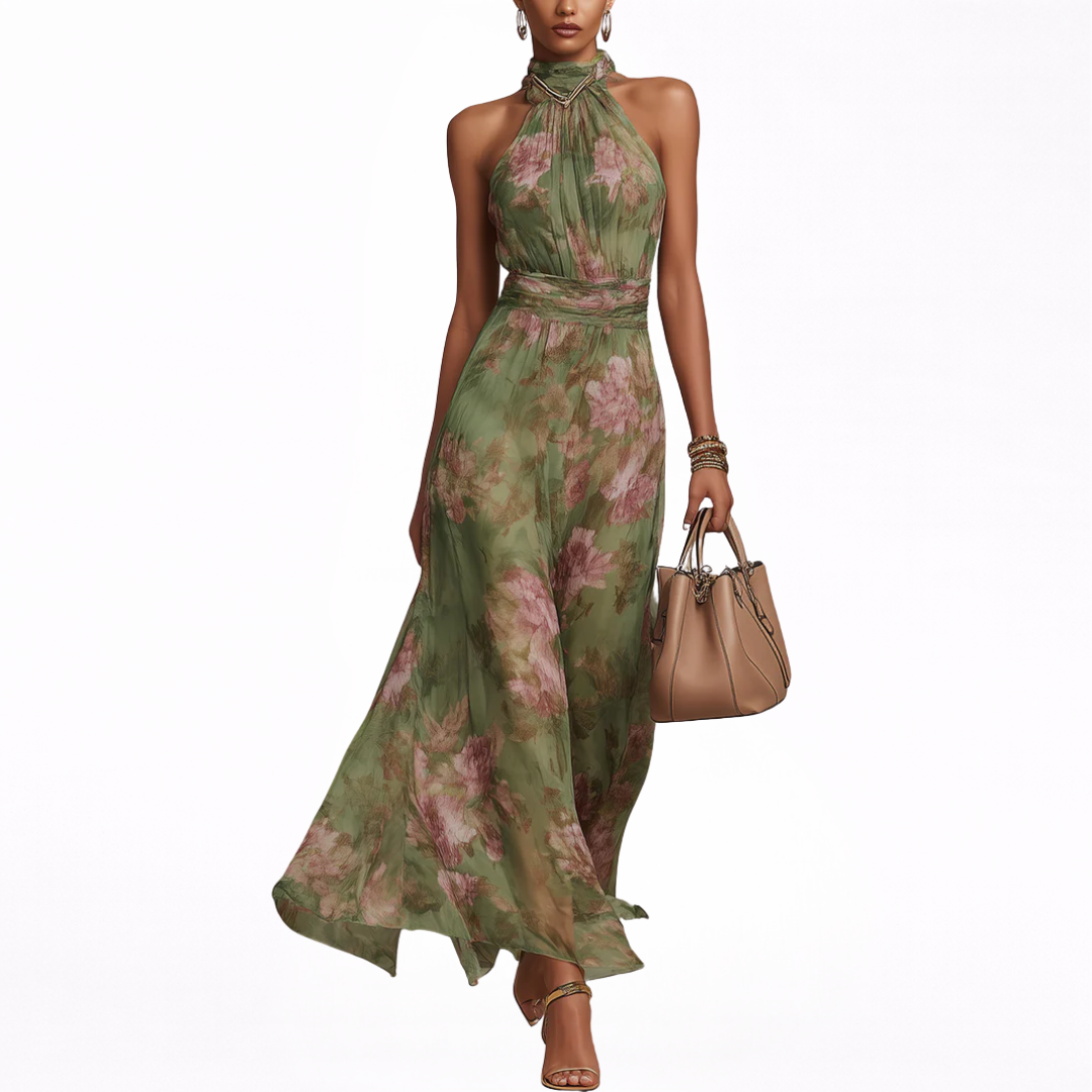 BRISELDA™ | ROBE MAXI COL HALTER FLORALE