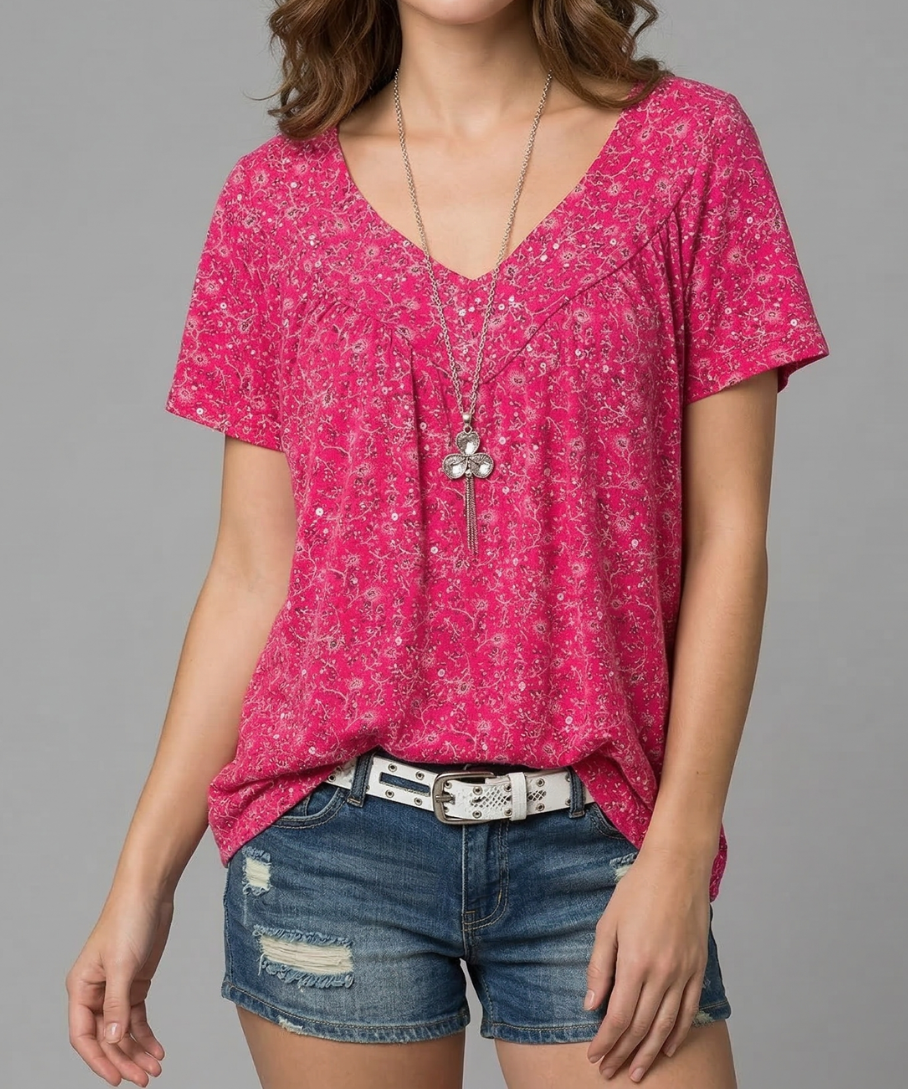 Trisha™ | Florales T-Shirt mit V-Ausschnitt