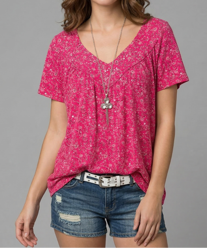 Trisha™ | Florales T-Shirt mit V-Ausschnitt