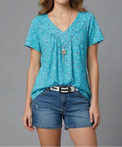 Trisha™ | Florales T-Shirt mit V-Ausschnitt