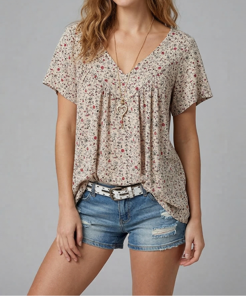 Trisha™ | Florales T-Shirt mit V-Ausschnitt