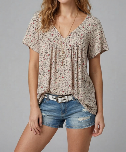 Trisha™ | Florales T-Shirt mit V-Ausschnitt