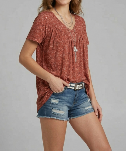 Trisha™ | Florales T-Shirt mit V-Ausschnitt