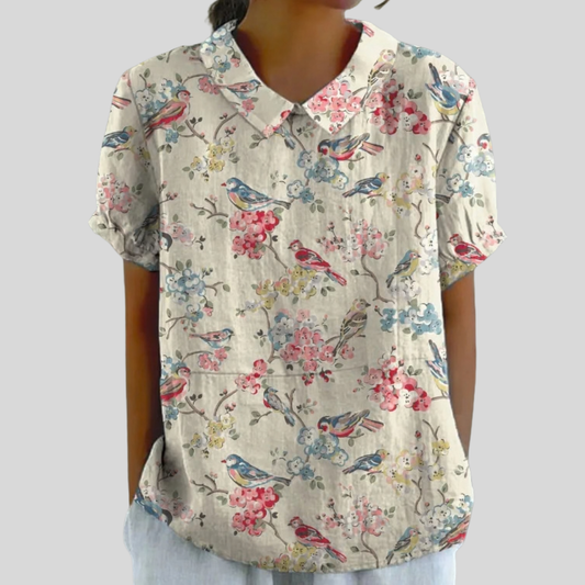 Clémence™ | Blouse imprimée oiseaux et fleurs