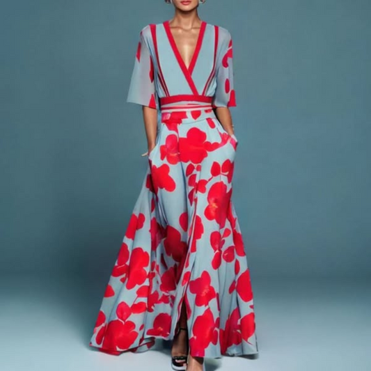 Hazel™ | Robe maxi florale ceinturée col V