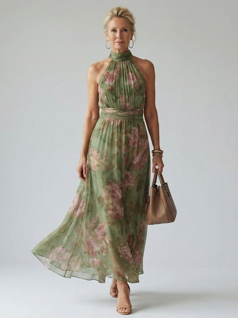 Imane™ | ROBE MIDI FRONCÉE COL HALTER
