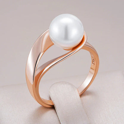 Xylona™ | Bague géométrique en or rose avec perles