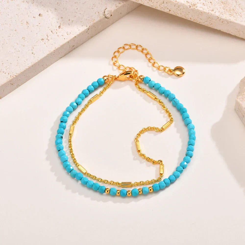 Iridessa™ | Bracelet doré à maillons doubles avec turquoise