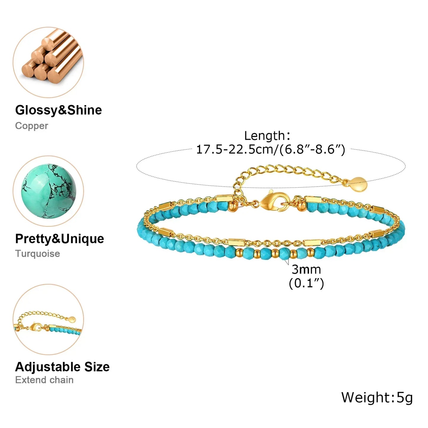 Iridessa™ | Bracelet doré à maillons doubles avec turquoise