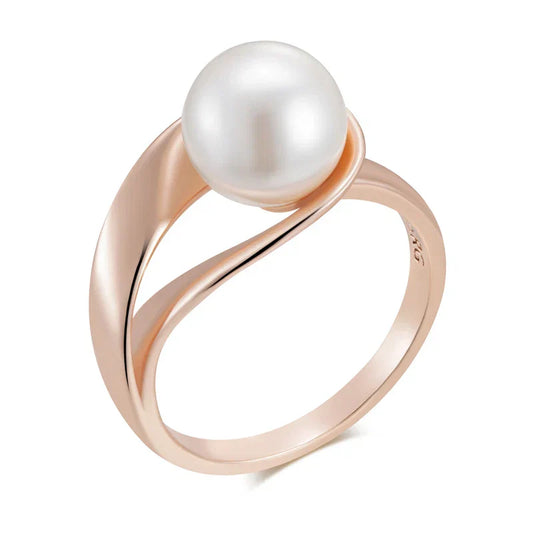 Xylona™ | Bague géométrique en or rose avec perles