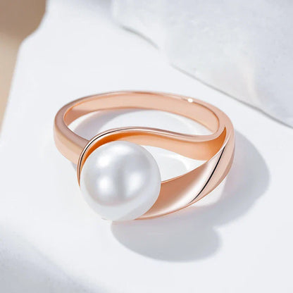Xylona™ | Bague géométrique en or rose avec perles