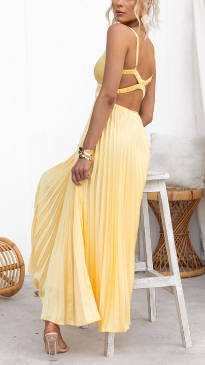 Khadija™ | Robe maxi plissée col V