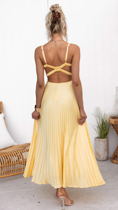 Khadija™ | Robe maxi plissée col V