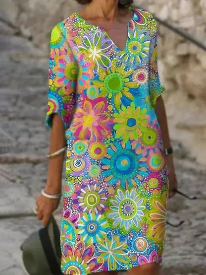 Nira | Midi-Kleid mit lebendigem Blumenmuster