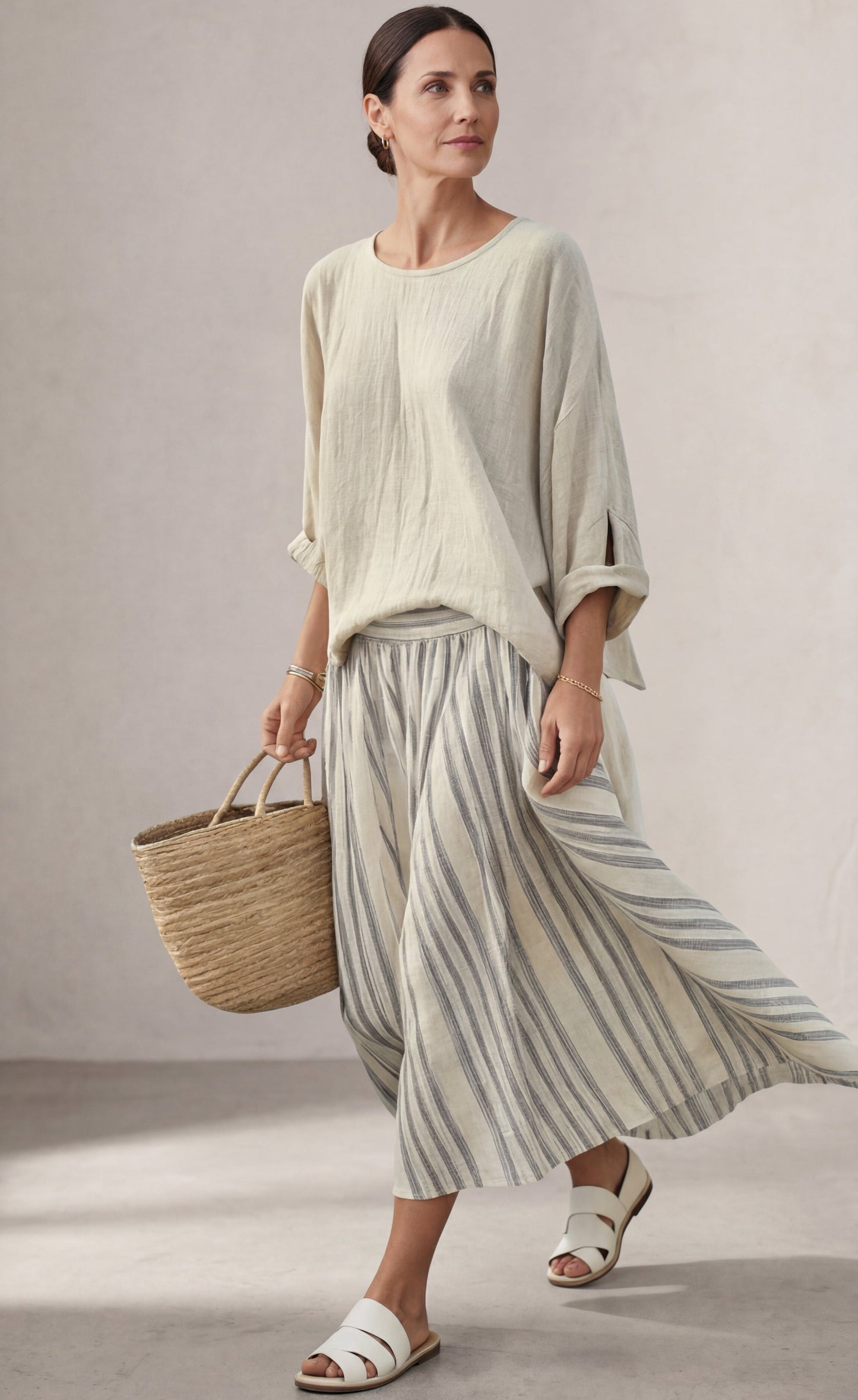 Aurora™ | Ensemble blouse &amp; jupe midi rayée