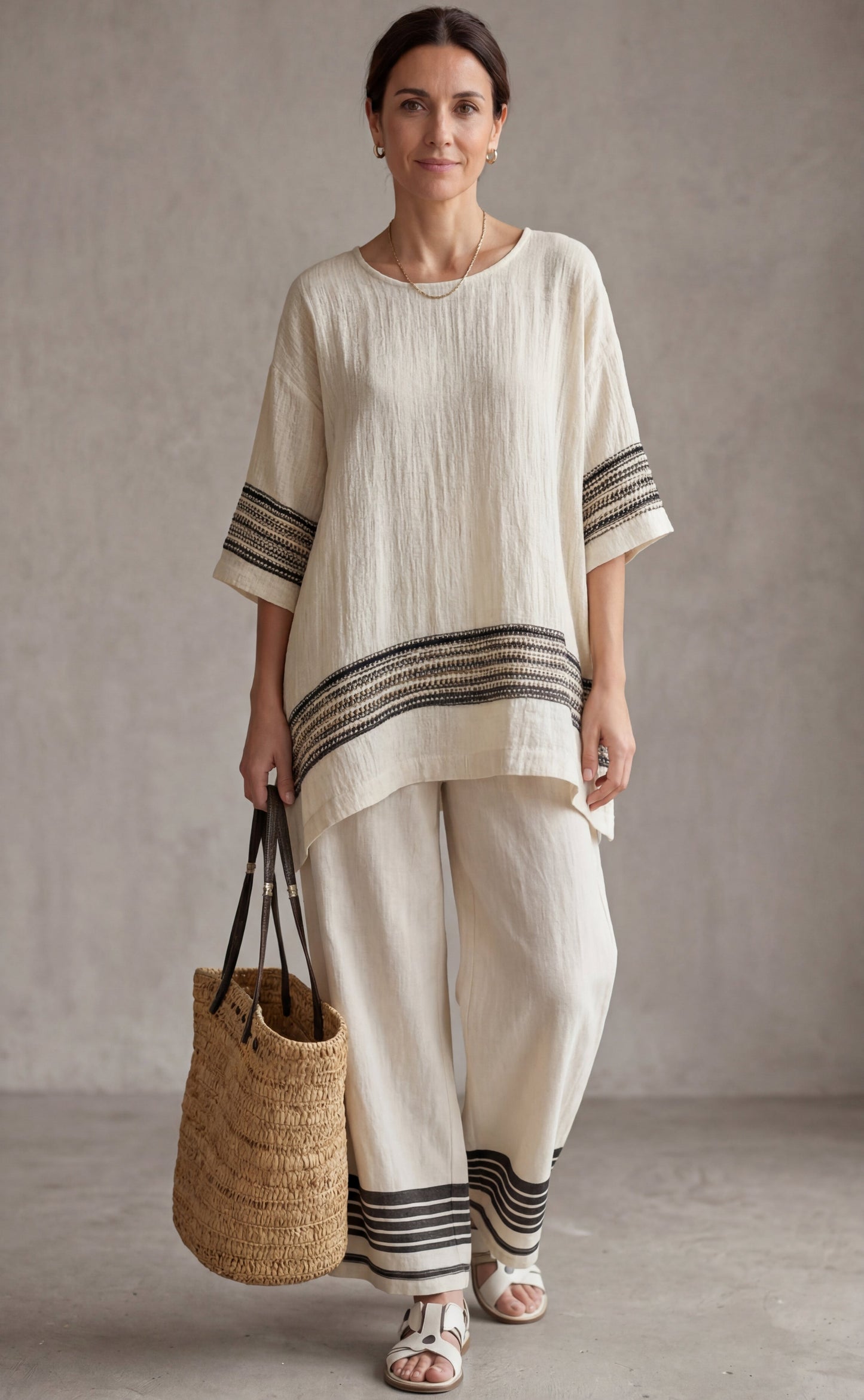 Mariella™ | Ensemble haut rayé &amp; pantalon fluide