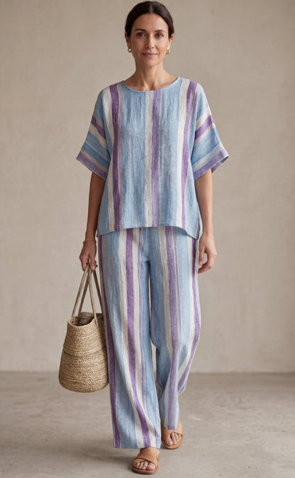 Ginevra™ | Ensemble rayé pastel en lin