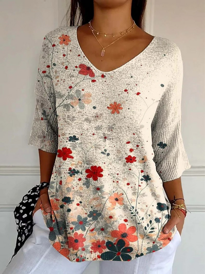 Aurélie | Strickpullover mit kleinen blauen Blumen