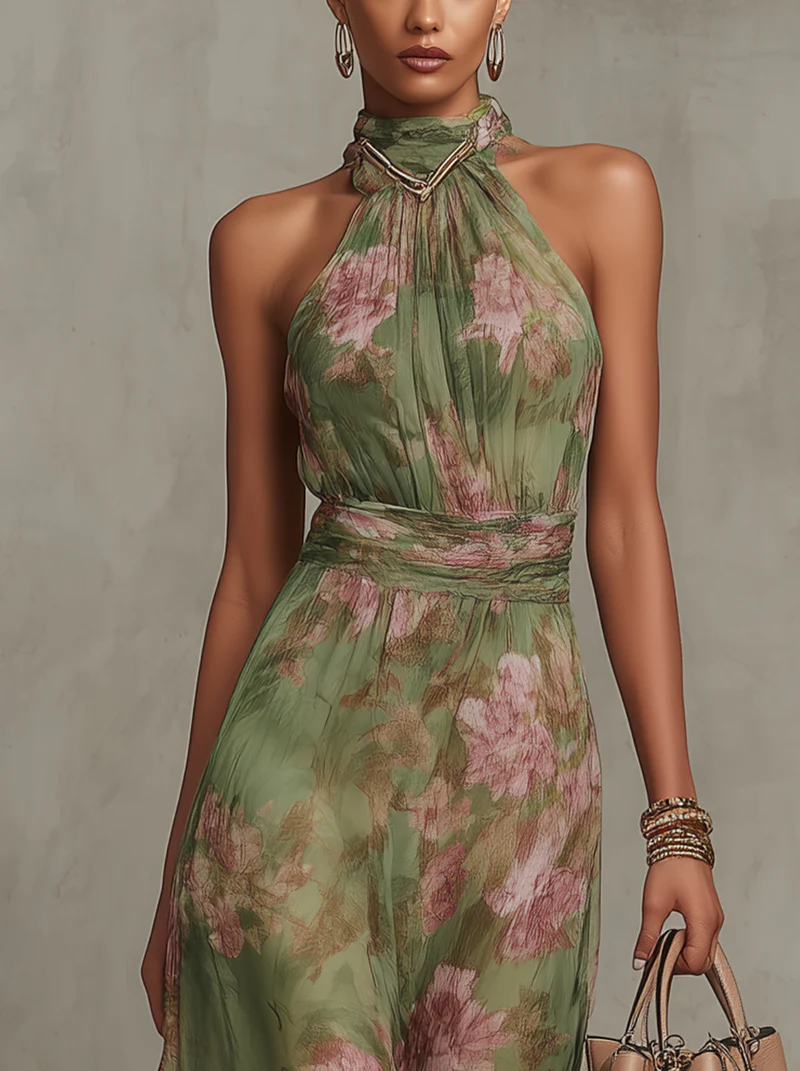 Serena™ | Robe maxi col halter fleurie