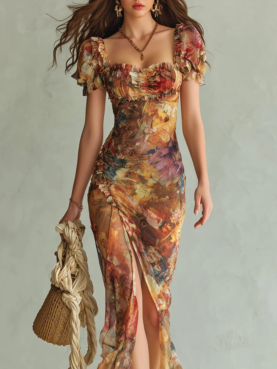 Peinture™ | Robe longue bohème orange