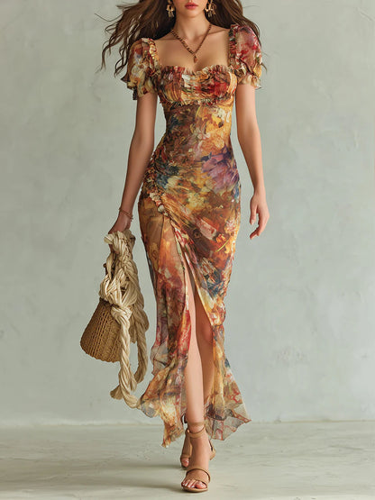 Peinture™ | Robe longue bohème orange