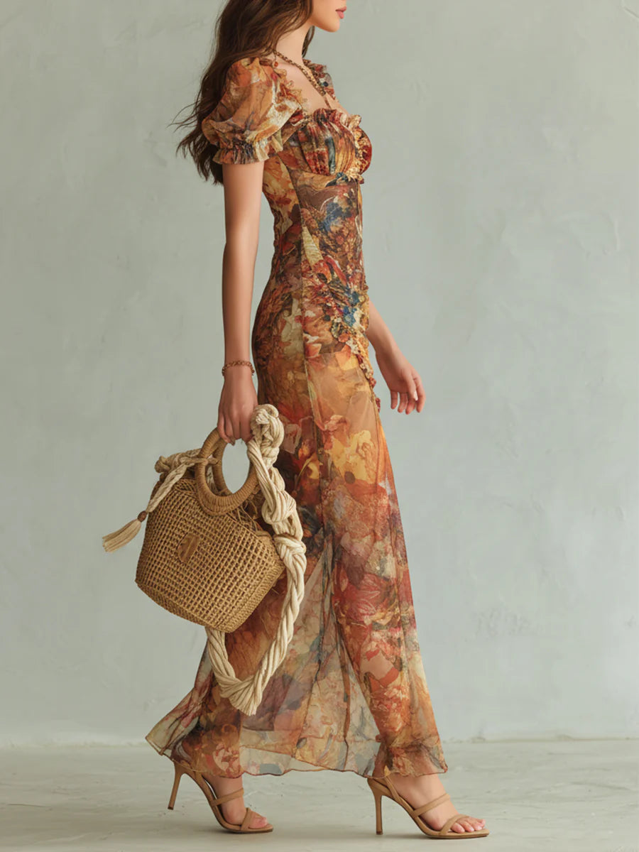 Peinture™ | Robe longue bohème orange