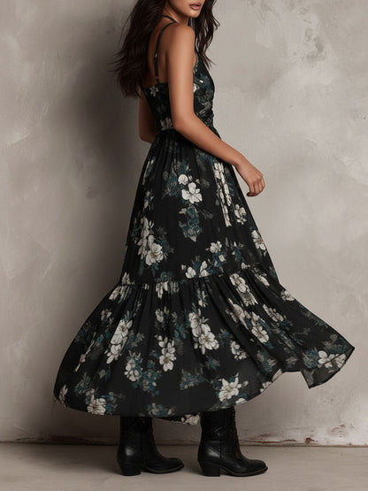 Bohème Noire™ | Robe longue bustier fleurie