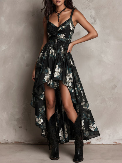 Bohème Noire™ | Robe longue bustier fleurie