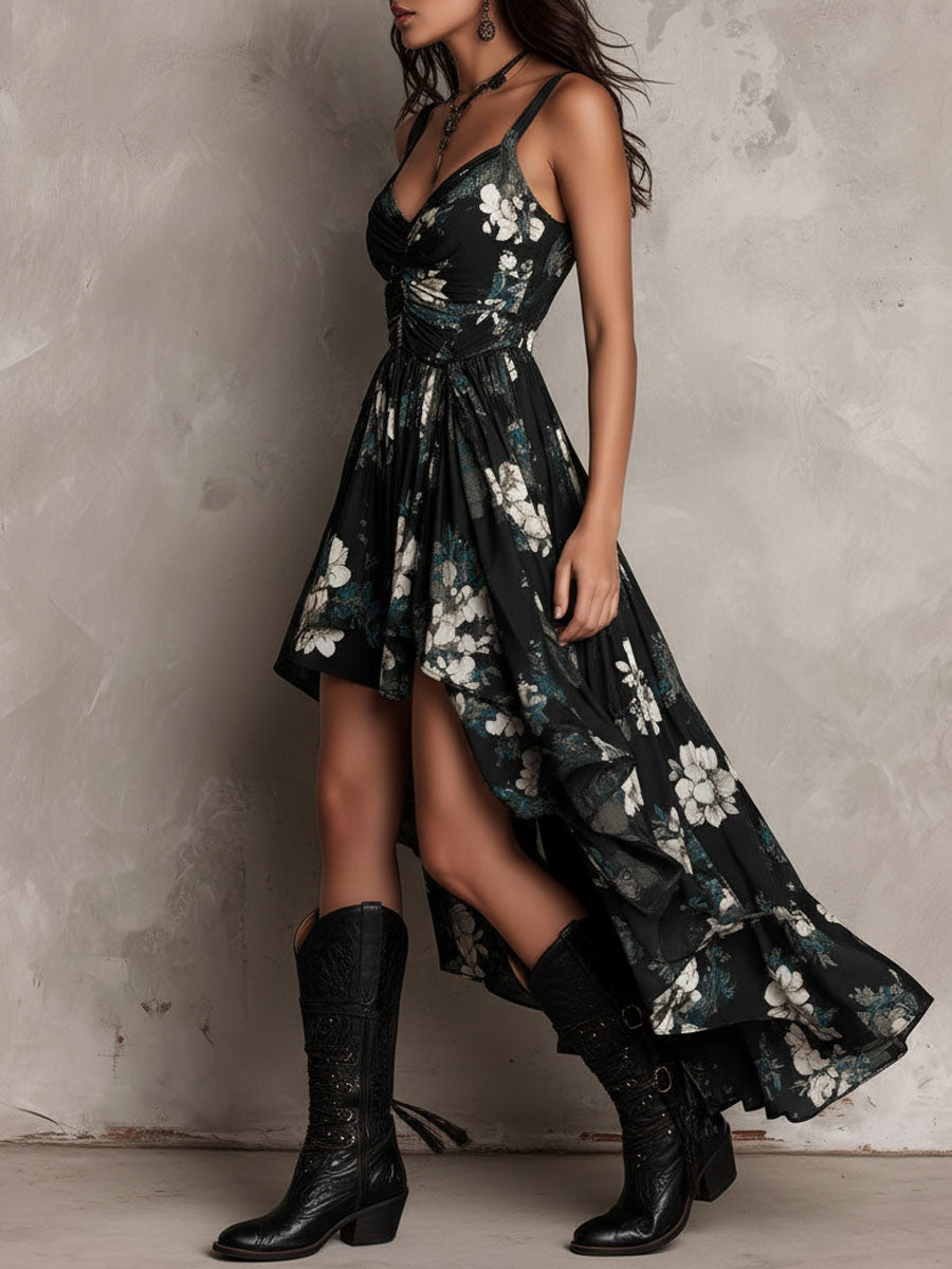 Bohème Noire™ | Robe longue bustier fleurie