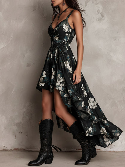 Bohème Noire™ | Robe longue bustier fleurie