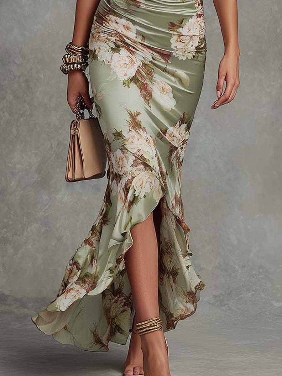 Satinée™ | Robe longue asymétrique fleurie