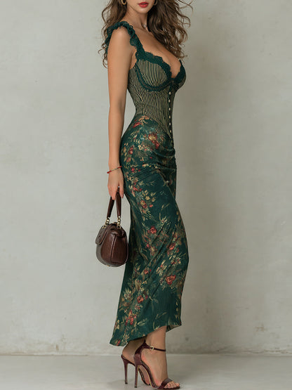 Rayée™ | Robe longue fleurie avec dentelle